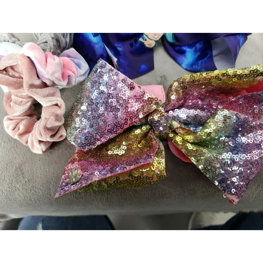 Jojo Siwa Oversized Clip In Girls‎ Bows With Scrunchies Blue and Pink Glitter